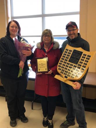 Ceilish Sharpe & Rene Hache with 2020 Mrs. Minor Hockey recipient Betty Anne Pitre